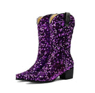 Fashionella Vintage Retro Style Sequin Women Western Cowboy Boots Fashionella