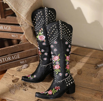 Fashionella Women Vintage Style Embossed Western Cowboy Boots Fashionella