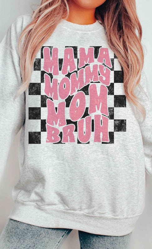 Checkered Mama Mommy Mom Bruh Graphic Sweatshirt A. BLUSH CO.
