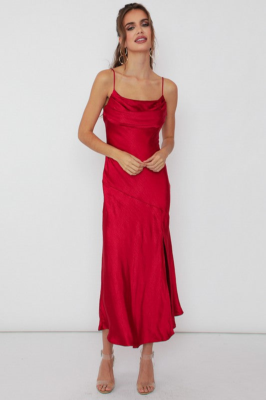 Satin Side Slit Midi Dress One and Only Collective Inc