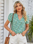 Double Take Floral Notched Neck Blouse Trendsi