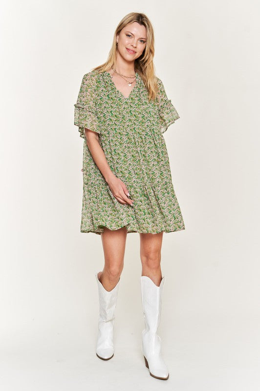 Floral print v-neck mini dress JBJ1054-1 Jade By Jane