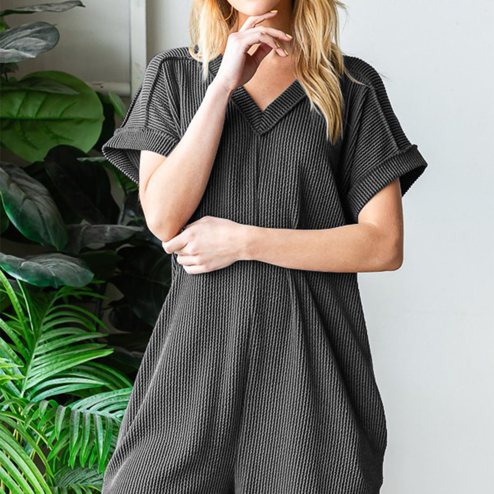 Heimish Short Sleeve Ribbed Romper with Pockets