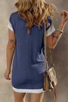 Textured Round Neck Short Sleeve Dress Trendsi