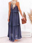 Ruffled Sleeveless Maxi Dress with Pockets Trendsi