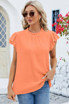 Ruffled Round Neck Cap Sleeve Blouse Casual Chic Boutique