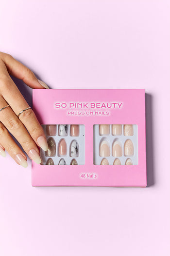 Press On Nails - 2 Set Bundle Pack of 48 Nails SO PINK BEAUTY