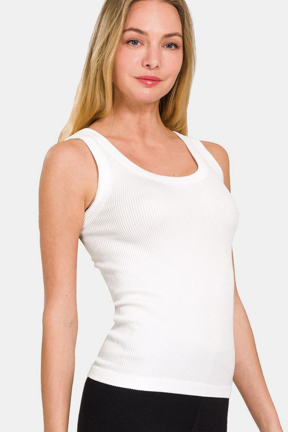 2 Way Neckline Washed Ribbed Tank Casual Chic Botique