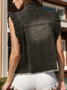 Raw Hem Ruffled Cap Sleeve Denim Jacket Trendsi