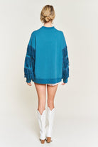 Silver studded fringe sleeve top JJT5009 Jade By Jane