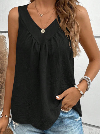 Ruched V-Neck Wide Strap Tank Trendsi