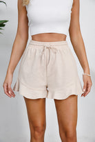 Full Size Drawstring Ruffle Hem Shorts Trendsi