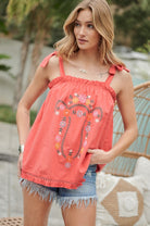 Embroidered Sleeveless Ruffle Tank Top Davi & Dani