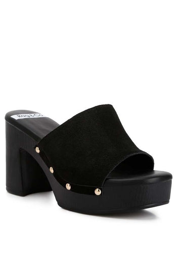 Cartera Suede High Block Heel Mules Rag Company