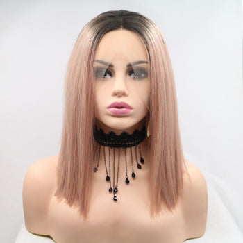 13*3" Lace Front Wigs Synthetic Mid-length Straight 12" 130% Density Trendsi