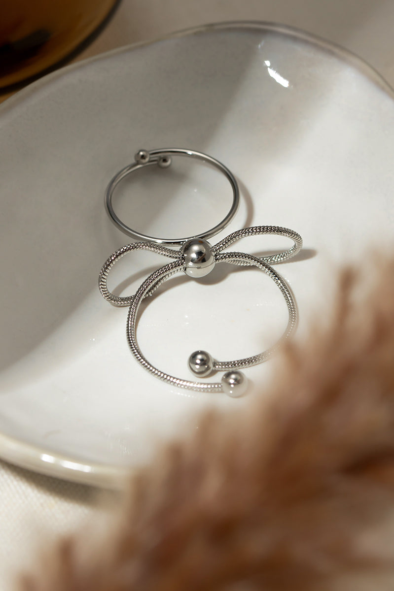 Stainless Steel Silver-Plated Bow Ring Trendsi