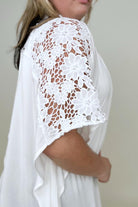 Davi & Dani Solid Button Down Short Sleeve Hi-Low Lace Loose Top Kiwidrop