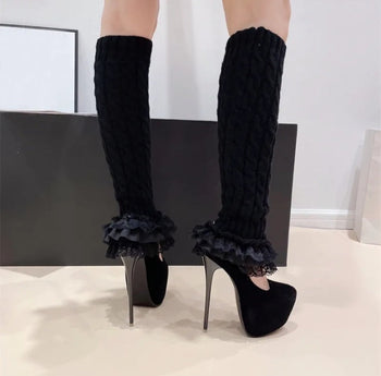 High Heel Shoes Women's Platform Knitted Gothic Style Round Toe Fashionella