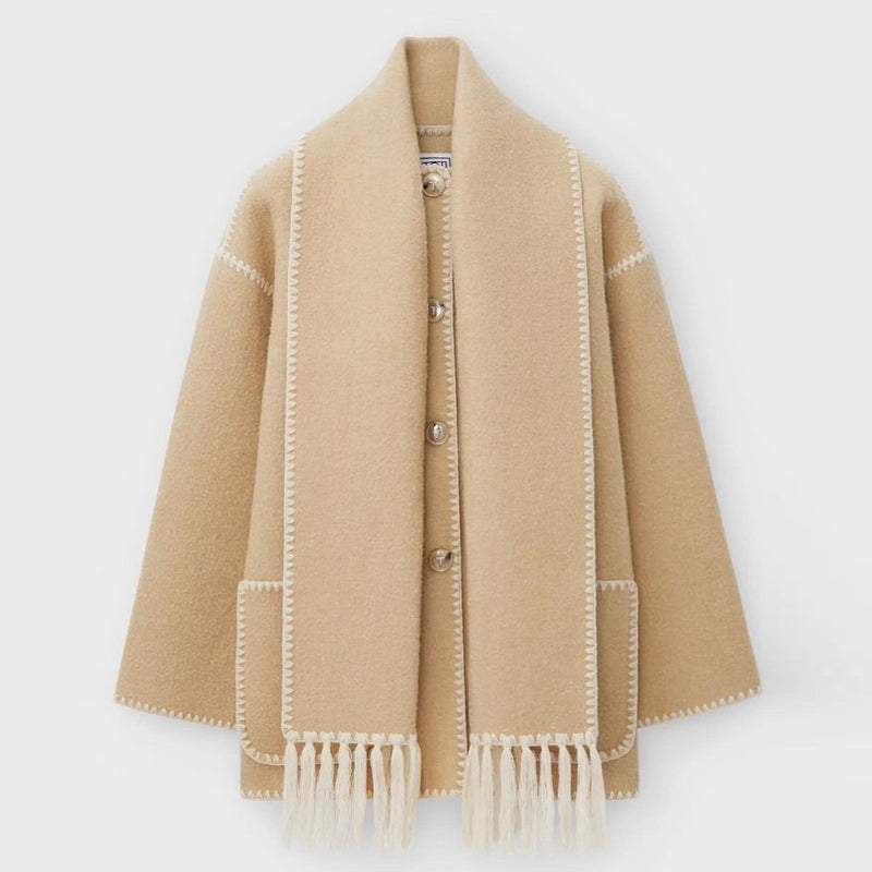 Winter Airy Commuter Embroidered White Edge Fringe Scarf High Quality Wool Jacket For Women Fashionella