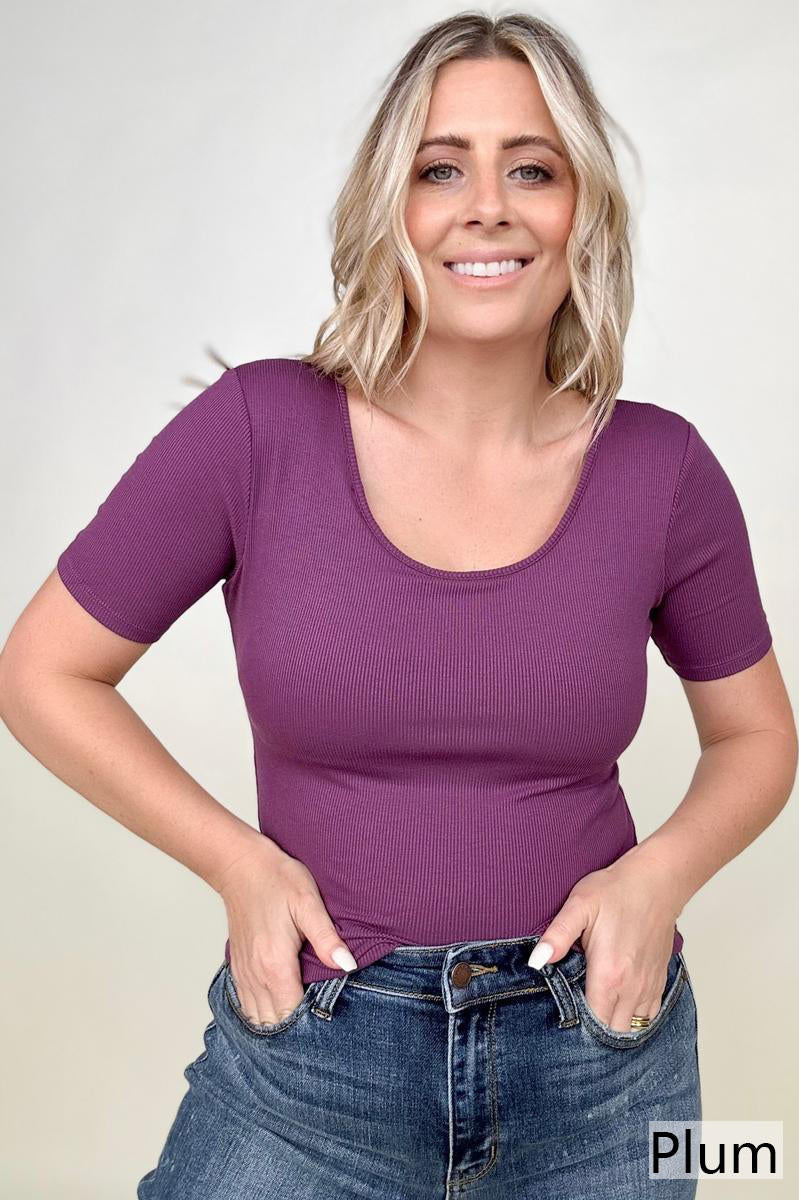 New Colors! - Fawnfit Basic Ribbed Fitted Tee with Built In Bra Kiwidrop