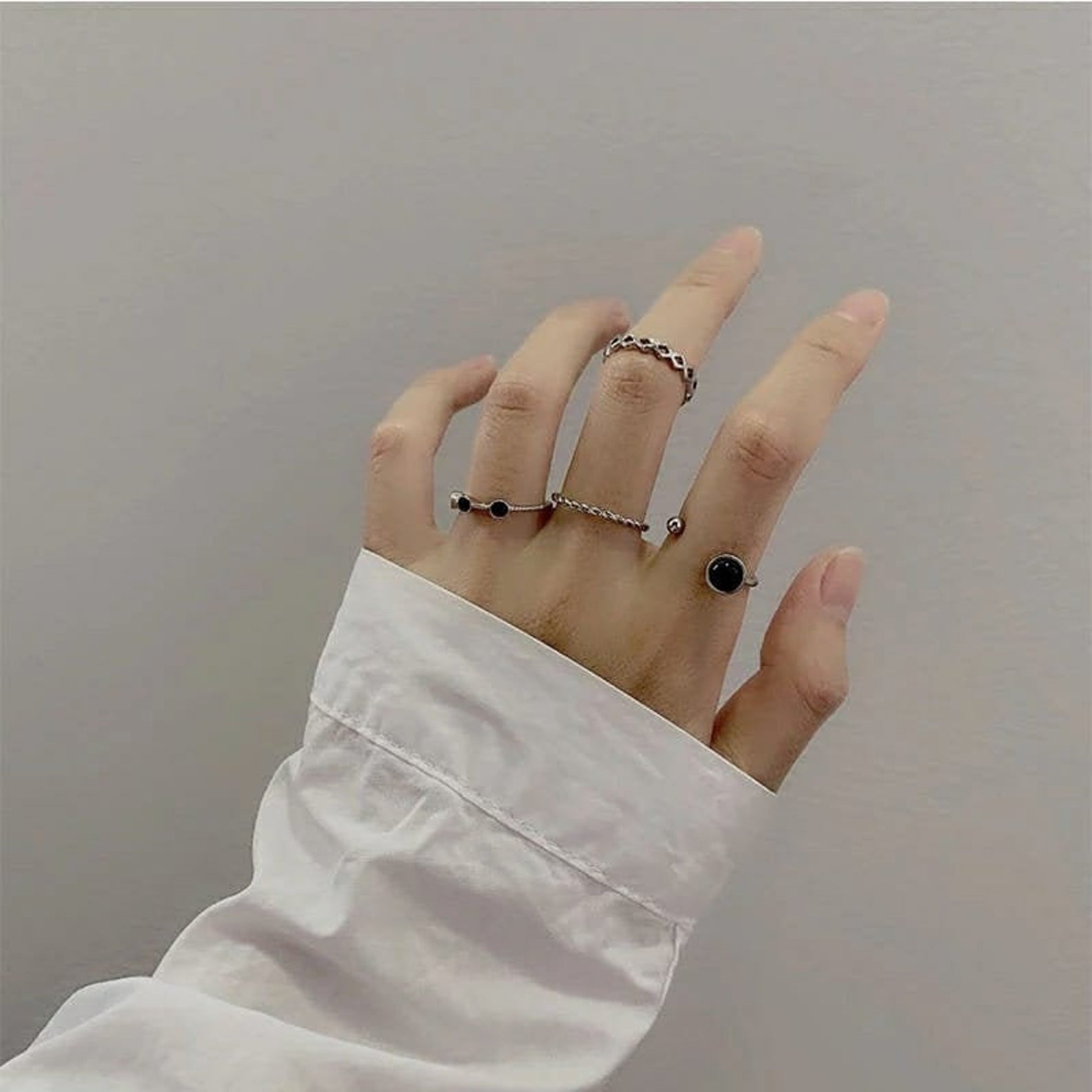 4 Piece Silver Black Stone  Stacking Dainty Open Knuckle Ring set The Colourful Aura