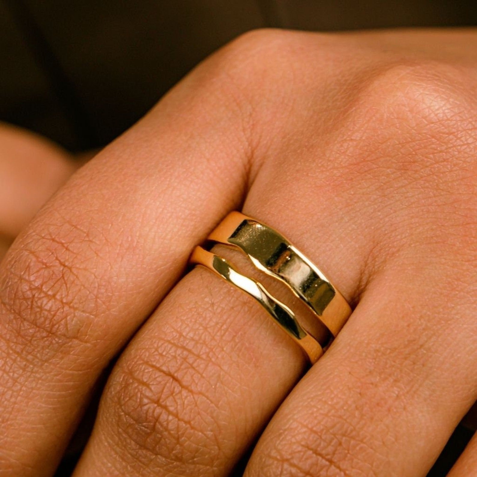 Adjustable Thick Hammered Silver Irregular Cuff Band Wave Ring The Colourful Aura