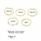 5 Piece Slim Silver Bohemian Pearl Tribal midi Stackable Ring Set The Colourful Aura