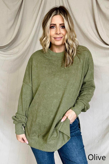 Drop Shoulder Ribbed Trim Oversized Sweatshirt Kiwidrop