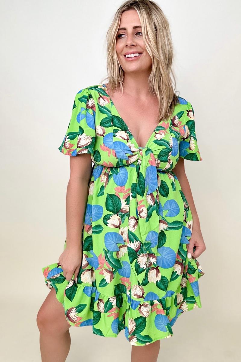 Gigio Tropical Print Flutter Sleeve Mini Dress Kiwidrop