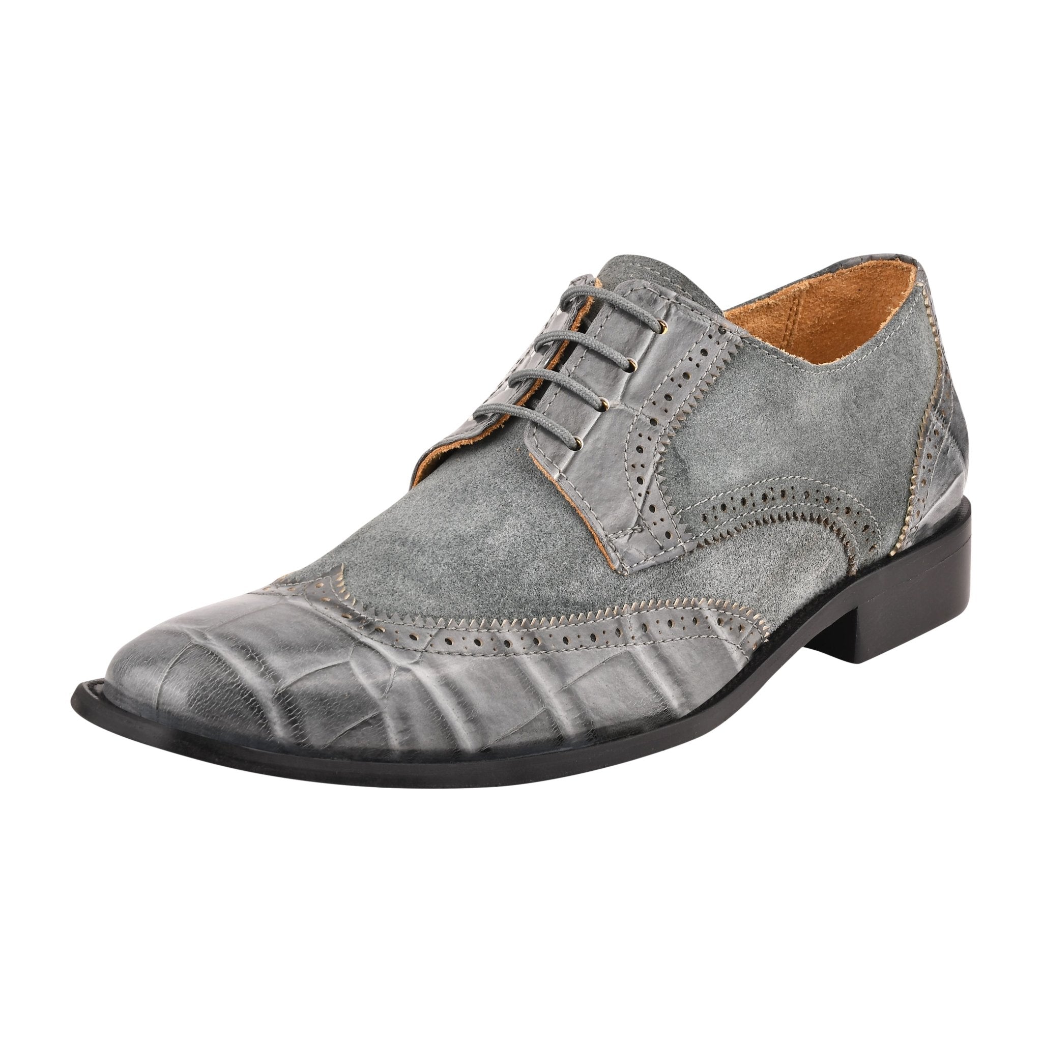 Macon Leather and Suede Crocodile Printed Oxford Dress Shoes