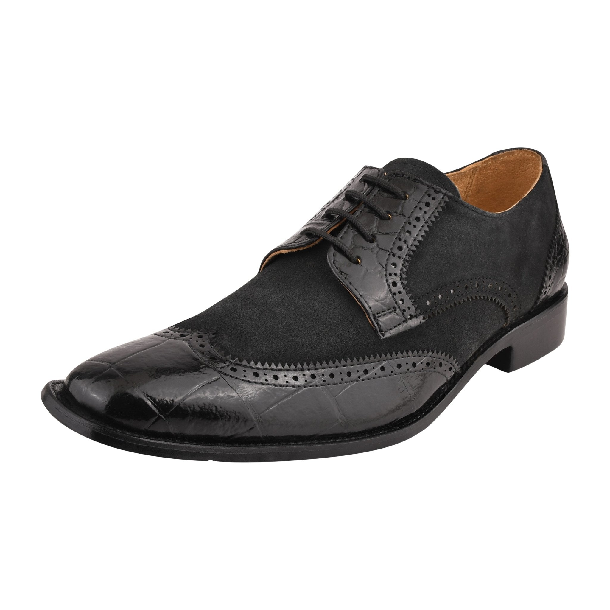 Macon Leather and Suede Crocodile Printed Oxford Dress Shoes