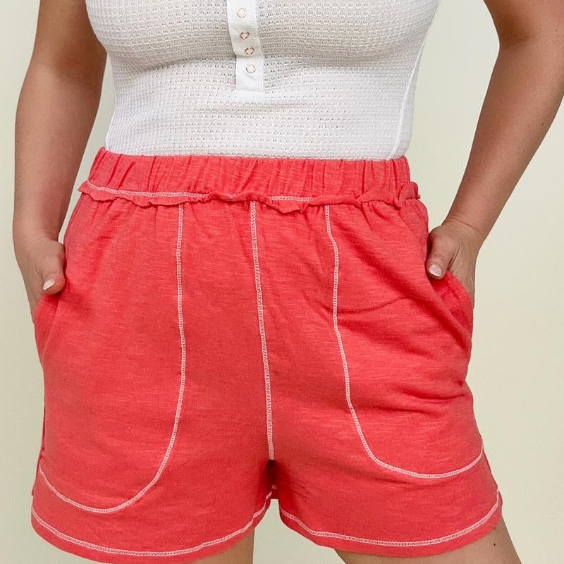Zenana Contrast Stich Shorts with Pockets