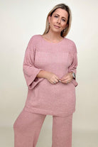 Umgee Wide Sleeve Knit Sweater With Side Slits Kiwidrop