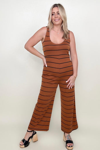 Round Neck Striped Sleeveless Wide Leg Jumpsuit Kiwidrop