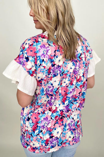 BiBi Floral Brushed Ruffle Sleeve Top Kiwidrop