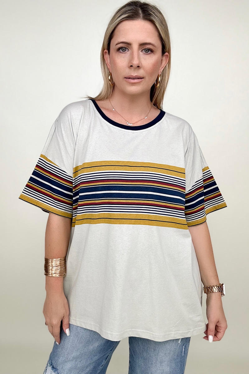 Cotton Bleu 90's Cotton Stripe Contrast Tee Kiwidrop