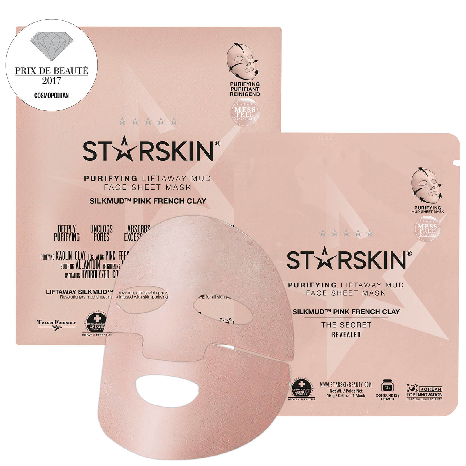 STARSKIN SILKMUD™ Pink French Clay Purifying Liftaway Mud Face Sheet Mask Grace Beauty