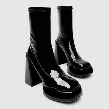 Platform Chunky Heeled Women Vegan Ankle Sock Boots Fashionella