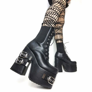 Platform Thick High Heels Gothic Style Motorcycle Boots Women Fashionella