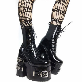 Platform Thick High Heels Gothic Style Motorcycle Boots Women Fashionella