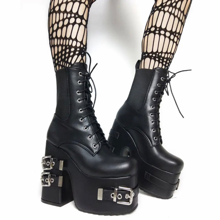 Platform Thick High Heels Gothic Style Motorcycle Boots Women Fashionella