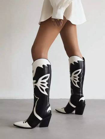 Retro Pattern Cowboy Western Boots For Women Fashionella