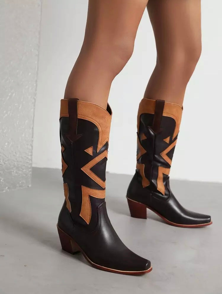 Retro Pattern Cowboy Western Boots For Women Fashionella