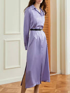 Maxi dress for women Solid Minimalist Long Sleeve High Waist Purple Dress Fashionella