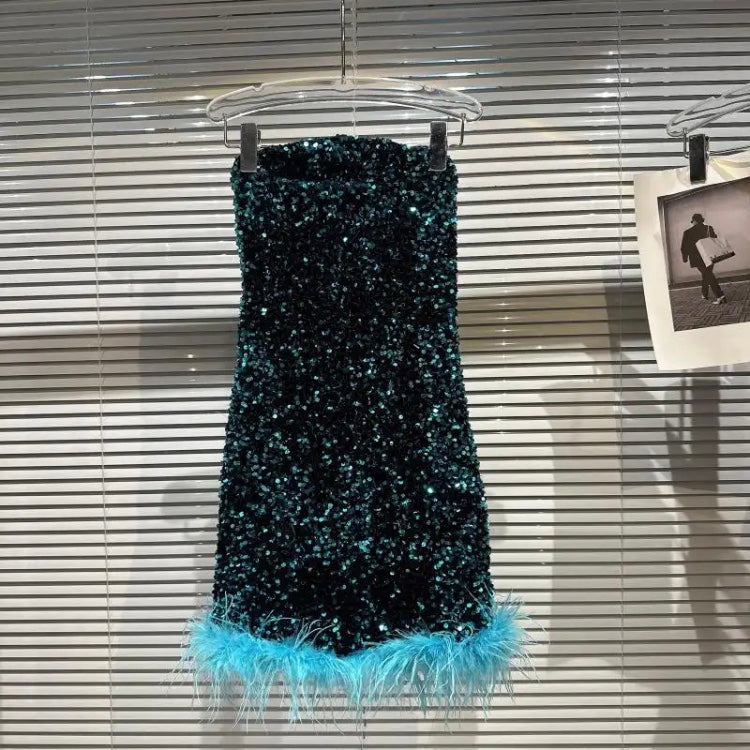 Strapless Feather Sequined Tube Dress Fashionella