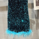 Strapless Feather Sequined Tube Dress Fashionella