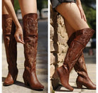 Fashionella Vintage Style Embroidered Knee High Western Boots Fashionella