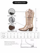 Women Western Mid-Calf Cowboy Metalic Color Embossed Boots Fashionella