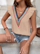 Ruffled V-Neck Cap Sleeve Blouse Trendsi