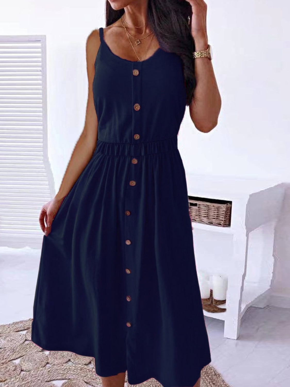 Decorative Button Spaghetti Strap Dress Trendsi